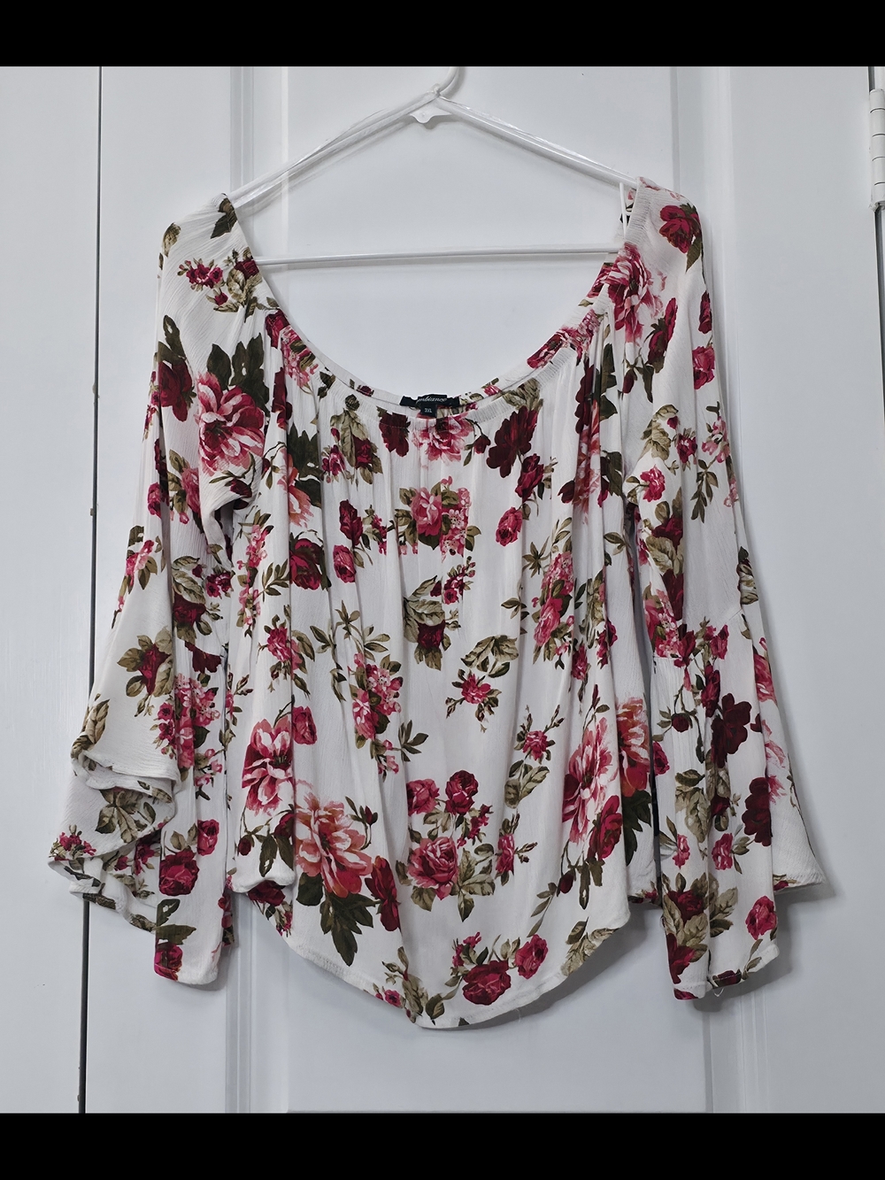 Ambiance Cream Off-Shoulder Top with Pink Floral Print
